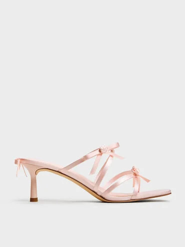 Kelis Rose-Bow Strappy Heeled Mules
    
         - Light Pink | Charles & Keith US