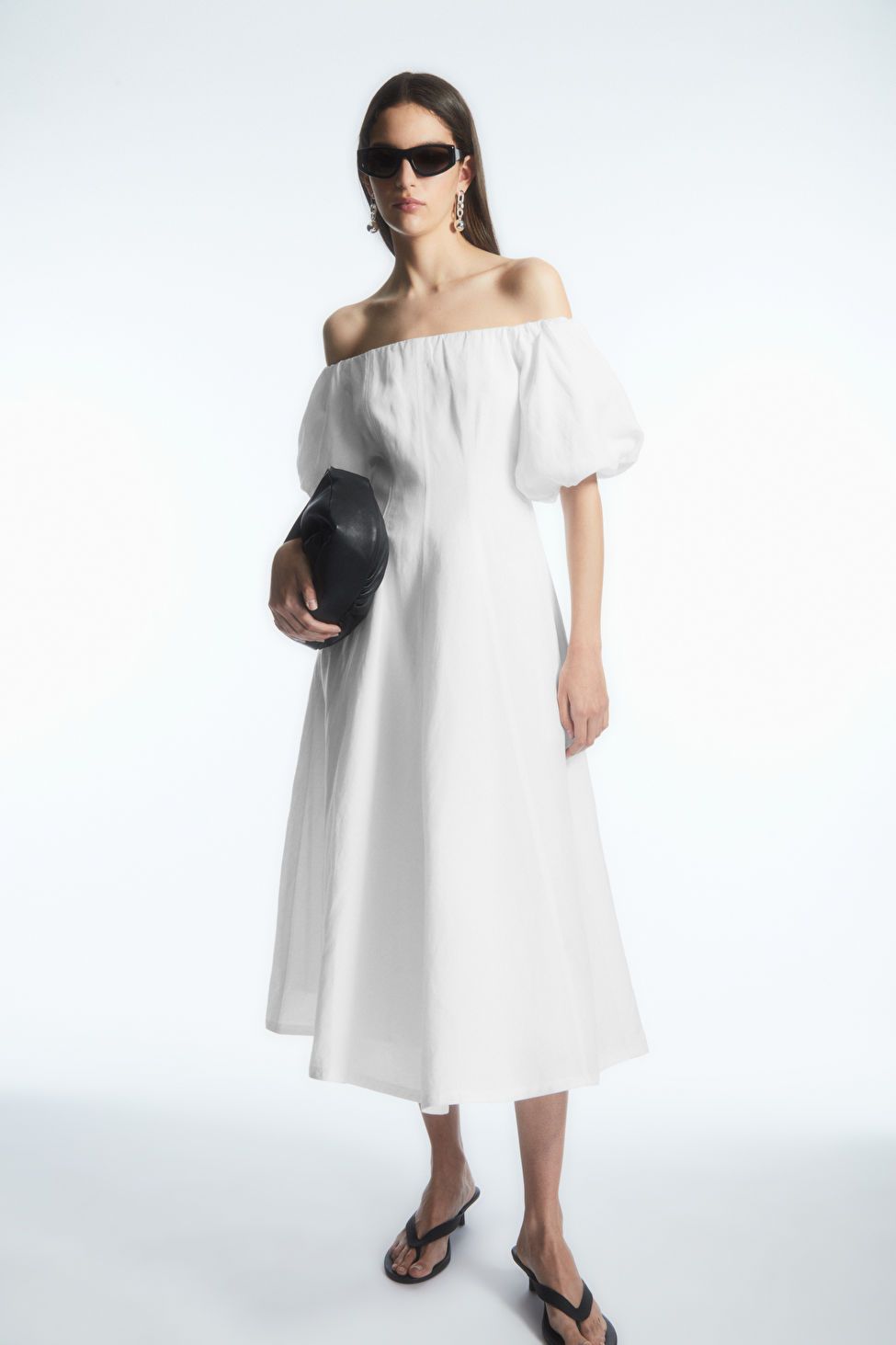 OFF-THE-SHOULDER PUFF-SLEEVE MIDI DRESS | COS (US)
