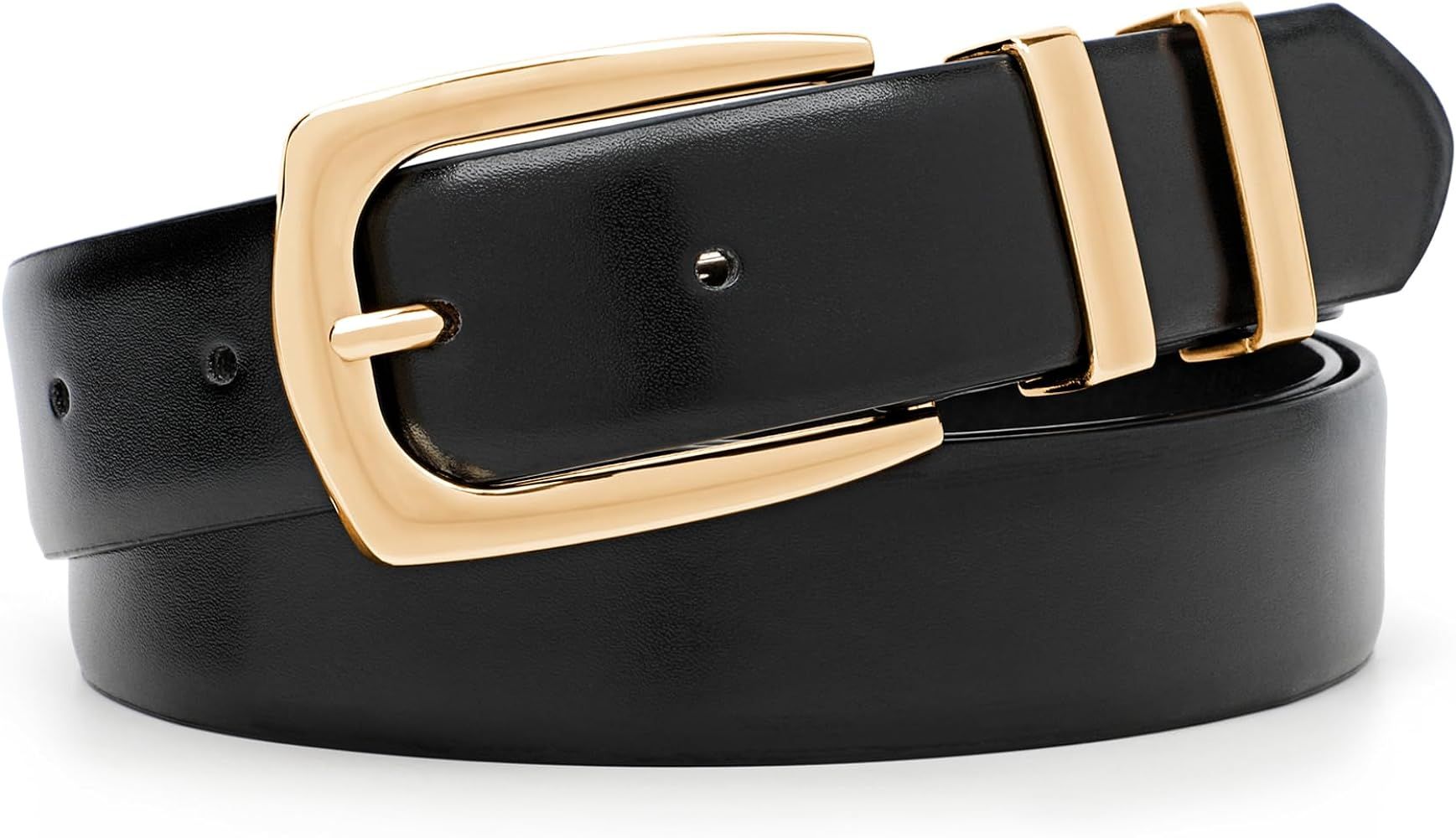 WHIPPY Women's Leather Belts for Jeans Pants Fashion Ladies Belt Gold Buckle Belts for Women, Bla... | Amazon (US)