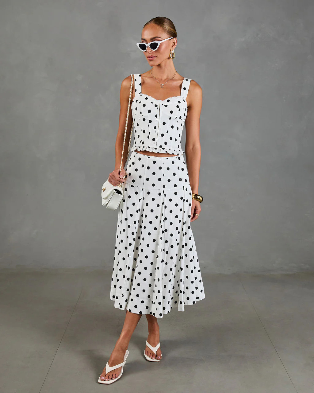 Spotted Dream Polka Dot Corset Linen Blend Top | VICI