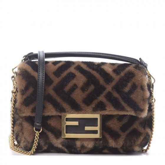 Shearling Macro FF Mini Chain Baguette Brown | Fashionphile
