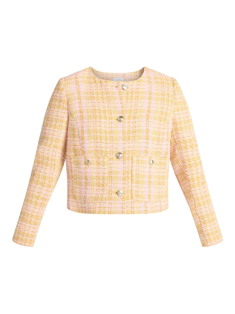 Time and Tru Women's Tweed Ladylike Blazer Jacket, Sizes XS-XXXL | Walmart (US)