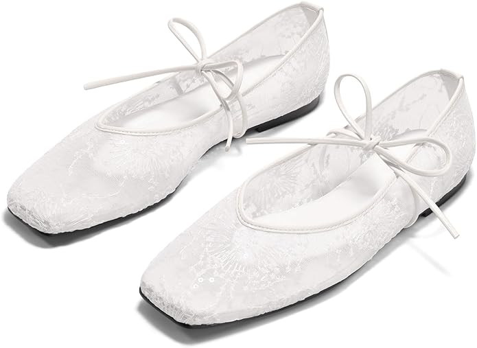 Coutgo Womens Mary Jane Flats Lace Up Square Toe Ballet Ballerina Flats Slip On Comfortable Dress... | Amazon (US)