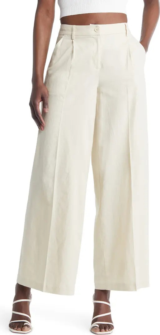 Wide Leg Linen Blend Trousers | Nordstrom