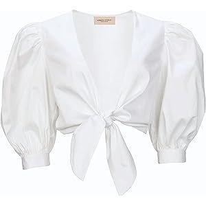 Adriana Degreas, Solid Puff-Sleeved Cropped Blouse, Medium, White | Amazon (US)