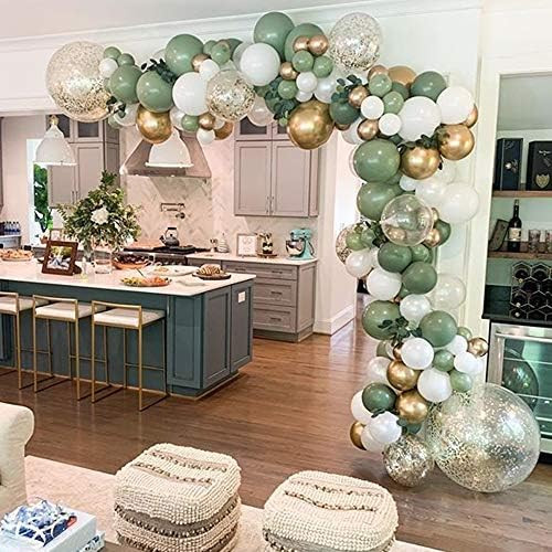 GIHOO 137PCS Sage Green Balloon Garland Arch Kit White Gold Confetti Balloons Retro Green Balloon... | Amazon (US)
