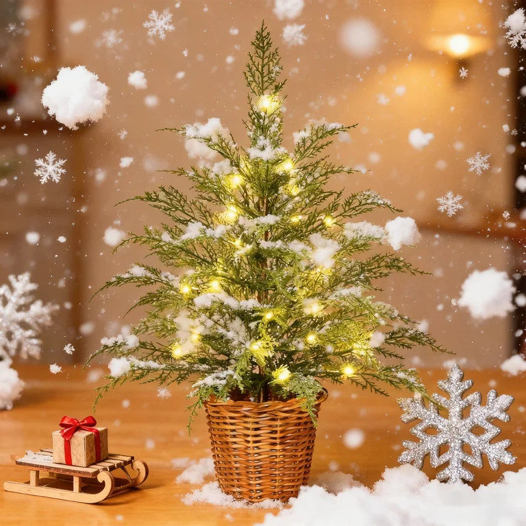 24" Pre-Lit Green Cypress Artificial Potted Tree, FAJHHA, 100 Twinkle LEDs, Easy Setup - Walmart.... | Walmart (US)