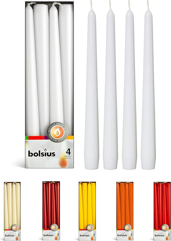 BOLSIUS White Taper Candles - 4 Pack Unscented 10 Inch Dinner Candle Set - 8 Hours Burn Time - Pr... | Amazon (US)