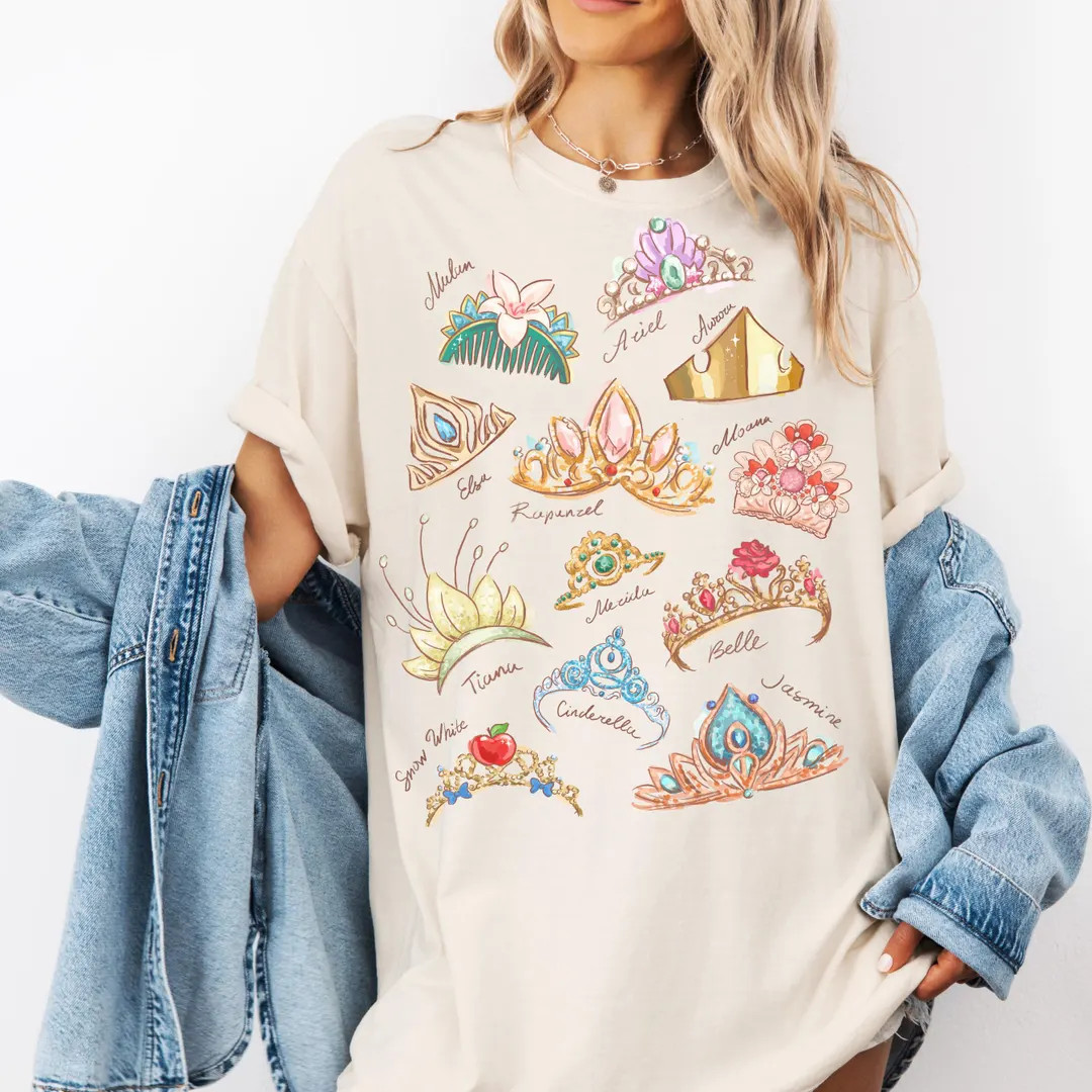 Comfort Color® Disney Princess Crown Shirt Disneyworld Shirt Cinderella Belle Rapunzel Ariel Sno... | Etsy (US)