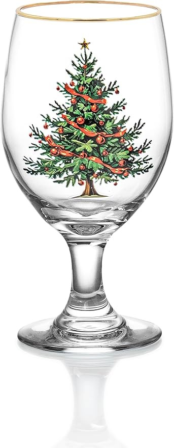Red Co. Set of 4 Clear Glass 14 Fl Oz Christmas Tree Drinking Tumblers with Gold Rim – Water Go... | Amazon (US)