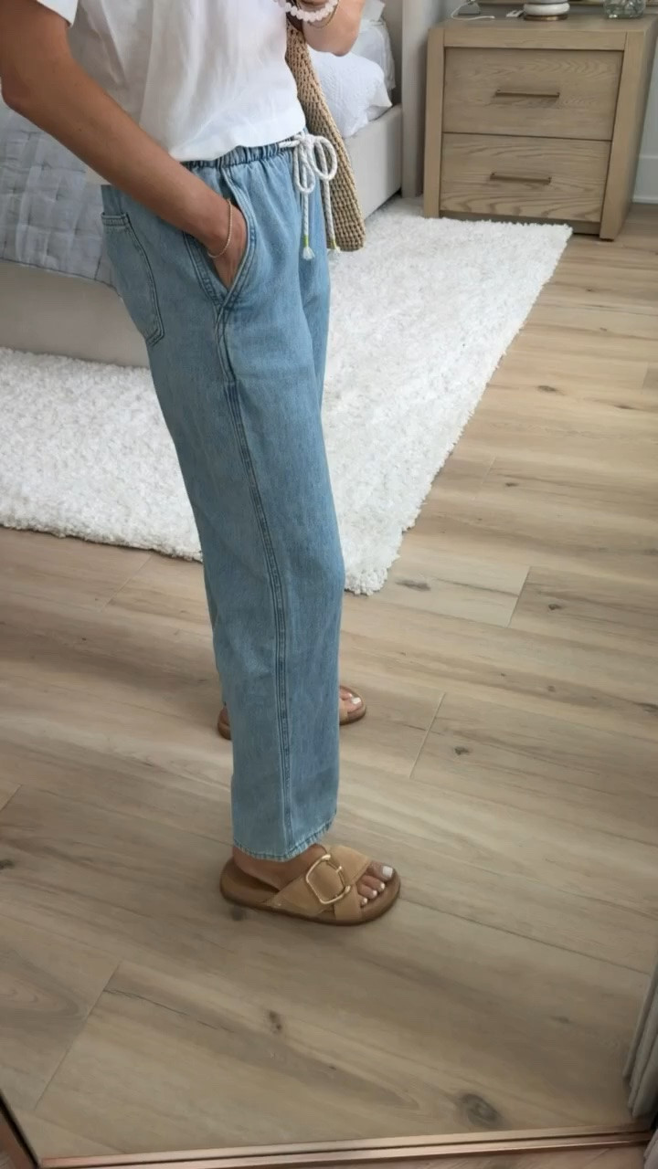 These jeans have that relaxed, vintage feel that’s so reminiscent of Madewell, but for a fraction of the price. The lightweight denim and rope drawstring waist make them incredibly comfortable, while the easy straight leg works with everything from simple tees to sweaters when the weather cools down.

Madewell inspired jeans, drawstring jeans, light wash denim, casual outfit, relaxed fit jeans, affordable fashion, everyday denim, straight leg jeans, look for less, fall transition outfit, annabrstyle

#LTKootd #LTKgrwm #LTKOver40