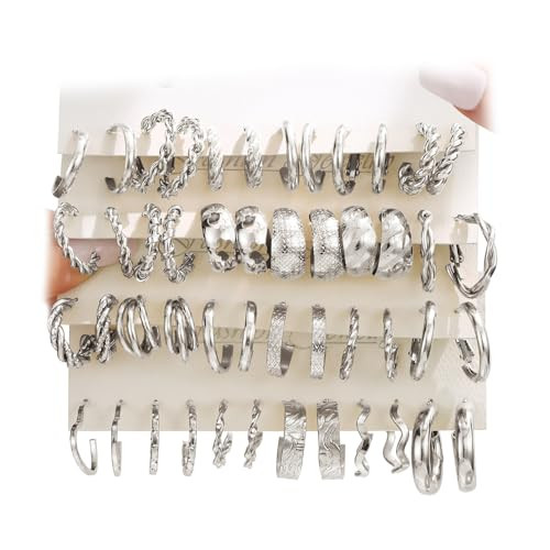 24 Pairs Gold Hoop Earrings Set for Women Hypoallergenic Chunky Chain Twisted Open Hoops Dangle Earring Packs for Birthday Party Fashion Jewelry Gift | Amazon (US)