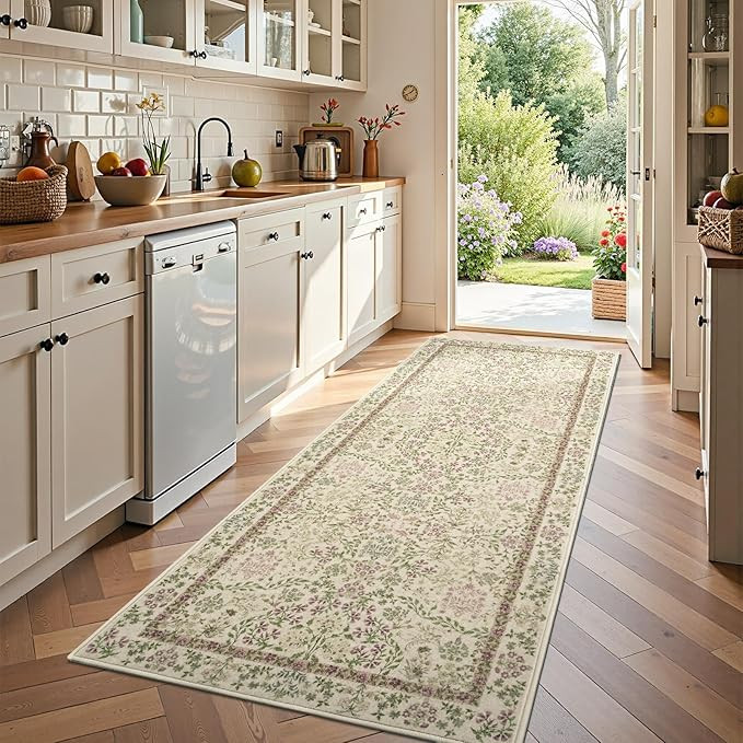 jinchan Zenith Floral Runner Rug 3x10 Washable Kitchen Runner Non-Slip Low-Pile Soft Carpet Runne... | Amazon (US)
