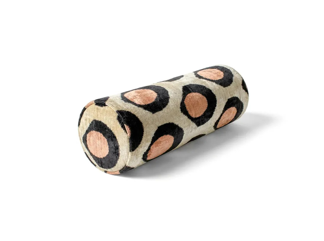 Handmade Silk Velvet Ikat Bolster Pillow | Cream, Rose Gold | Etsy (US)