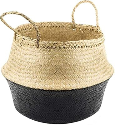 VNCraft Foldable Medium Black Bottom Seagrass Belly Basket with Handles for Storage, Nursery Laun... | Amazon (US)