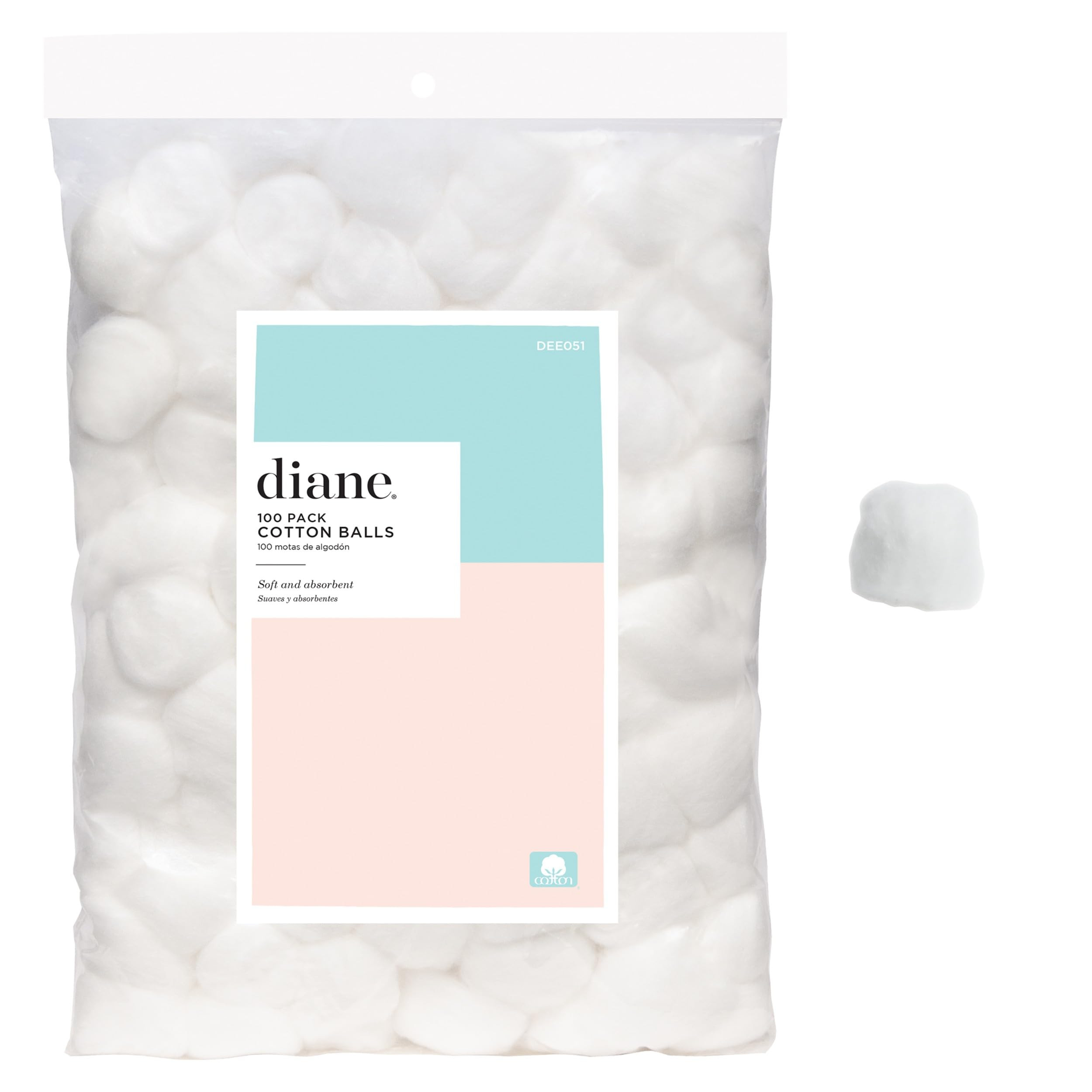 Diane 100% Pure Cotton Balls for Face, Makeup Removal, Nail Polish, Applying Lotion or Powder, First-Aid for Everyday Household Use, 100 Count | Amazon (US)
