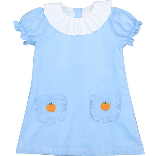 Blue Corduroy Embroidered Pumpkin Pocket Dress | Cecil and Lou