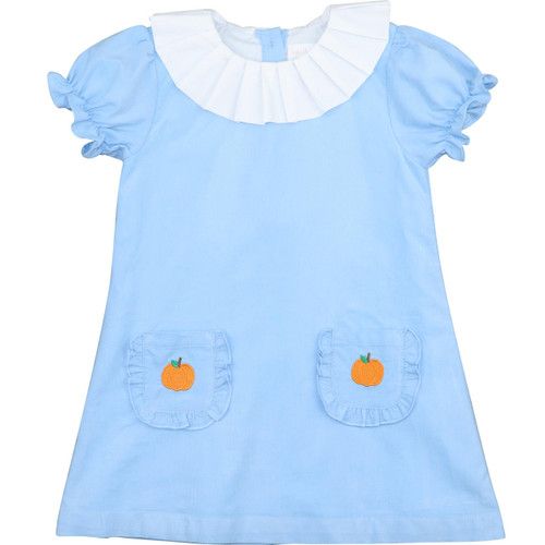 Blue Corduroy Embroidered Pumpkin Pocket Dress | Cecil and Lou