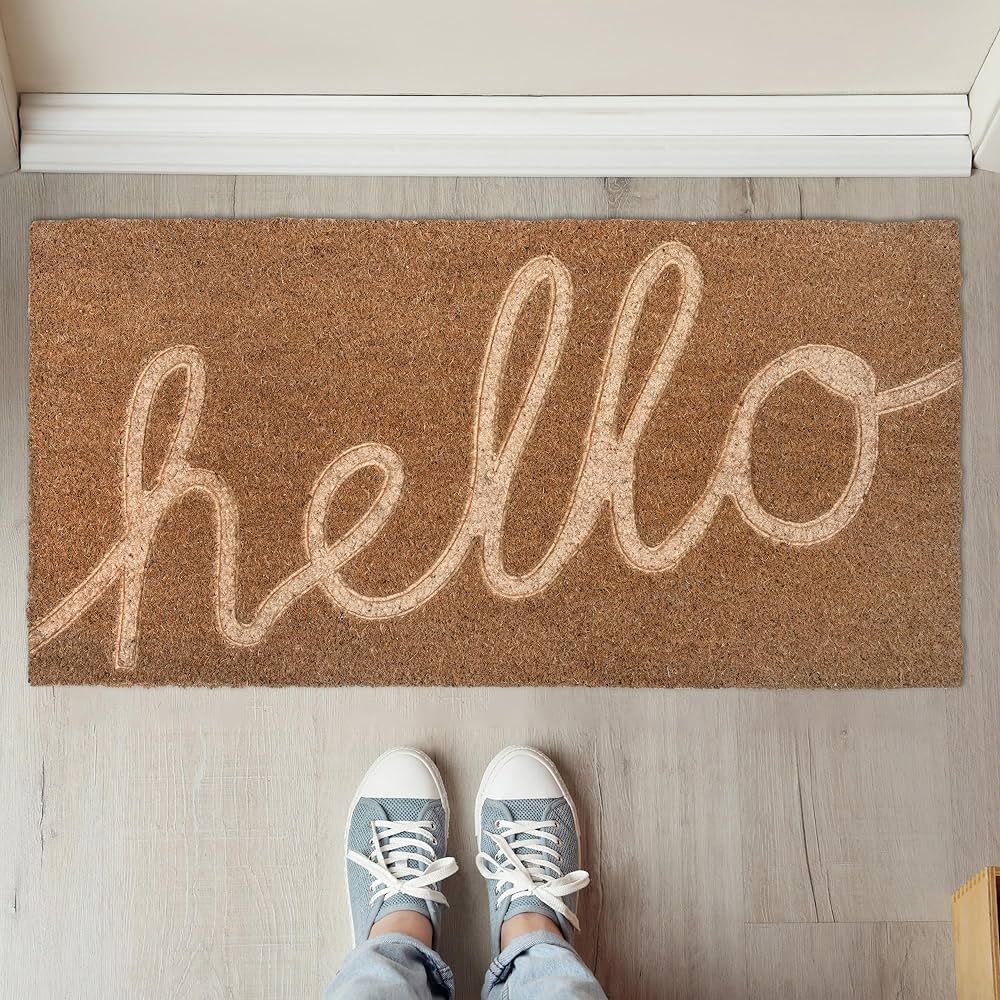Creative Co-Op Engraved Coir Hello Message and PVC Back, Natural Doormat | Amazon (US)