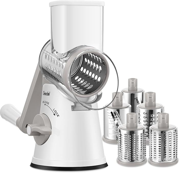 Geedel Rotary Cheese Grater Cheese Shredder with 5 Interchangeable Blades - Upgraded Rotary Grate... | Amazon (US)
