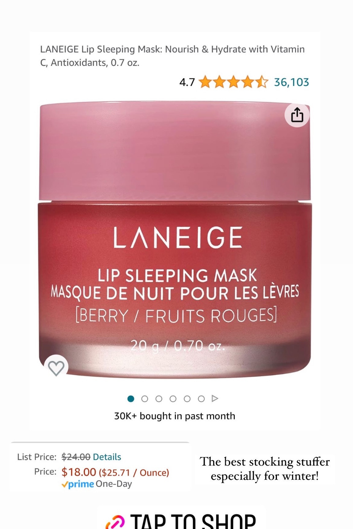 Laneige lip sleeping mask on sale for Black Friday! 

#LTKCyberWeek #LTKsalealert #LTKbeauty