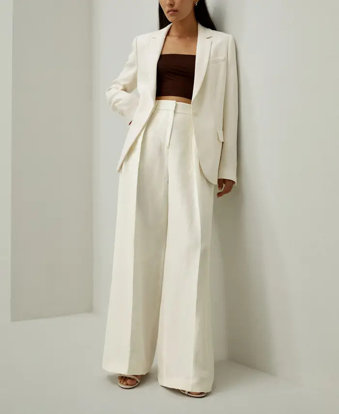 Front-Pleated Silk-Linen Blend Trousers | Nordstrom