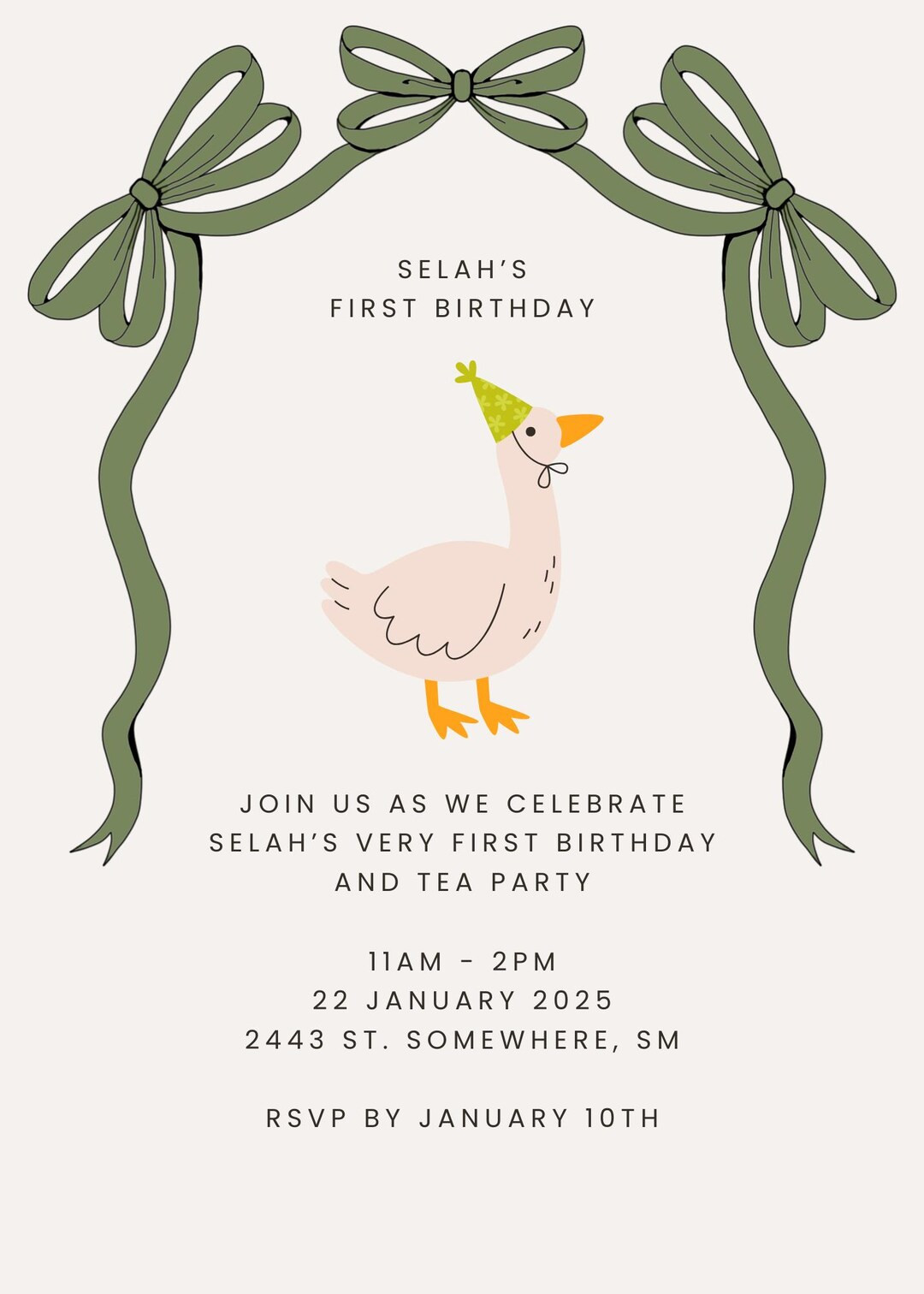 Ribbons & Silly Goose Birthday Invitation: for Baby's First Birthday, Children's Birthday, Kid's ... | Etsy (US)