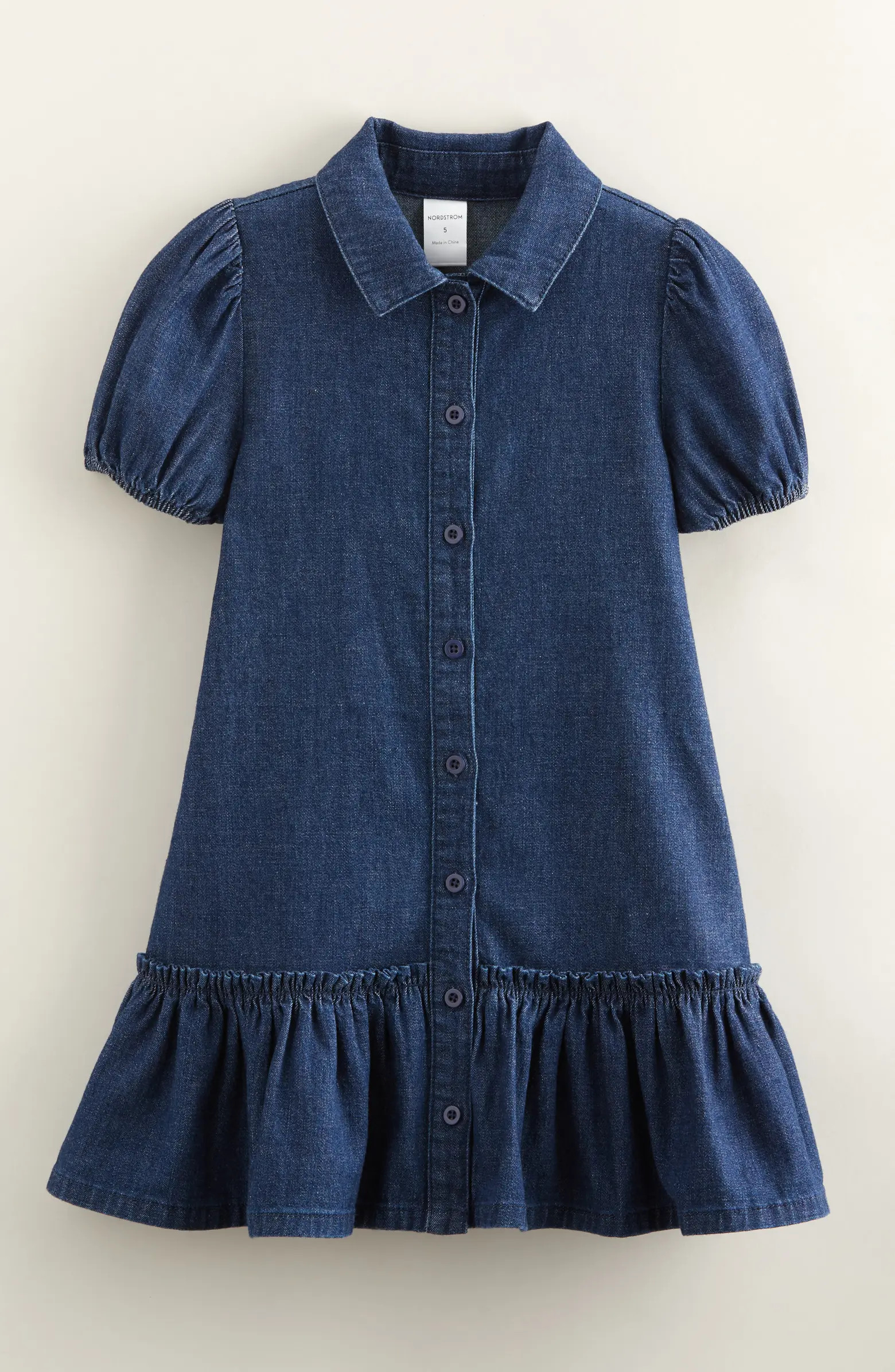 Nordstrom Kids' Chambray Puff Sleeve Tiered Dress | Nordstrom | Nordstrom