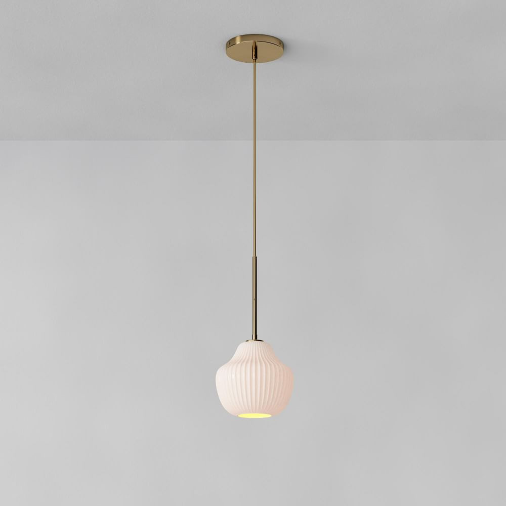 Sculptural Glass Ribbed Pendant - Champagne | West Elm (US)