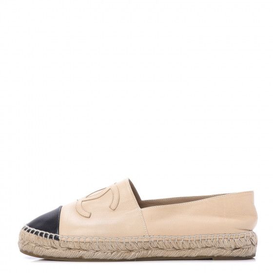 CHANEL Lambskin CC Espadrilles 38 Beige Black | FASHIONPHILE | Fashionphile