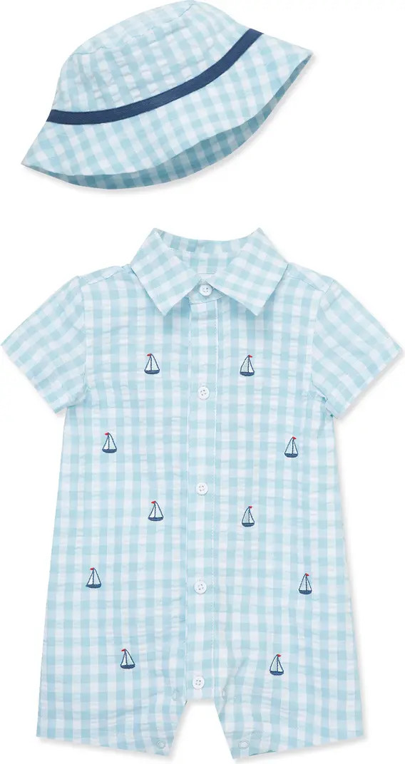 Little Me Sailor Gingham Romper & Bucket Hat Set | Nordstromrack | Nordstrom Rack