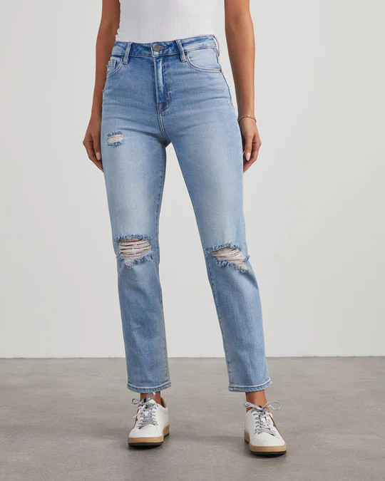 Polly Mid Rise Distressed Straight Leg Jeans | VICI