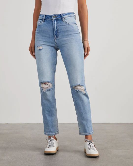 Polly Mid Rise Distressed Straight Leg Jeans | VICI Collection