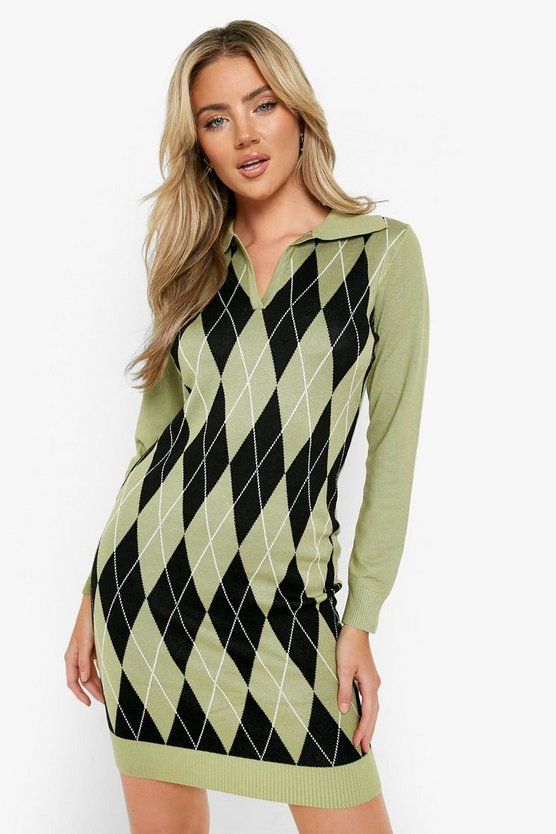 Argyle Check Knitted Dress | Boohoo.com (US & CA)