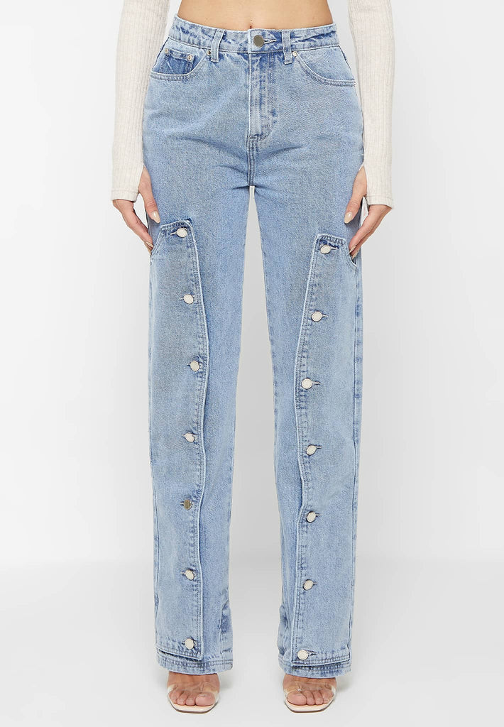 Button Down Overlay Mom Jeans - Mid Blue | Maniere De Voir