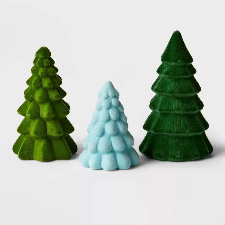 3pc Flocked Tree Decorative Figurine Set Green - Wondershop™ | Target