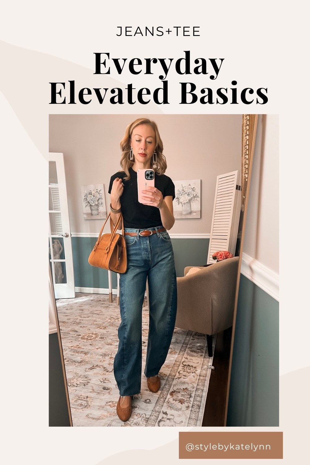 🖤 Everyday Elevated Basics 🖤
The simplest formula: jeans + tee -styled with a structured bag, leather flats, and statement earrings. Proof you can feel chic without overthinking it.

Pieces linked here for easy shopping ⬇️
	•	Black tee (my fave tee ever 
               < $40 and available on Amazon)
	•	Barrel jeans 
	•	Brown leather belt
	•	Chic flats
	•	Structured tote bag
	•	Statement earrings (Amazon)

#EverydayElevated #LTKStyle #ChicAndEasy

#LTKOver40 #LTKShoeCrush #LTKFindsUnder100