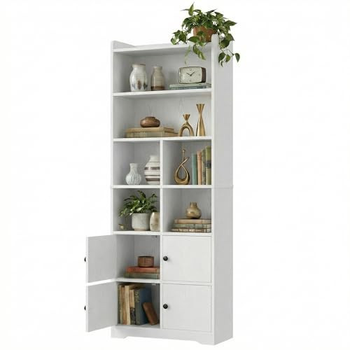 IRONCK Bookshelf with Doors, Book Shelf with Storage Shelves, 74.6 in Tall Bookcase for Home Office, Living Room, Bedroom, White | Amazon (US)