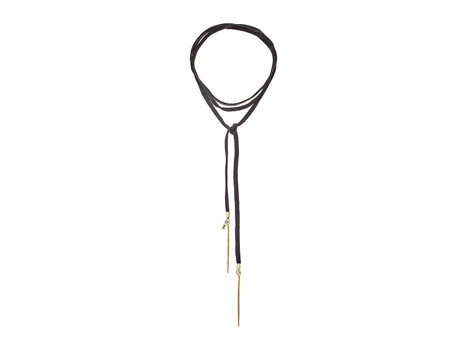 Vanessa Mooney - Black Leather Bolo with Antique Brass Daggers Necklace (Brass) Necklace | Zappos