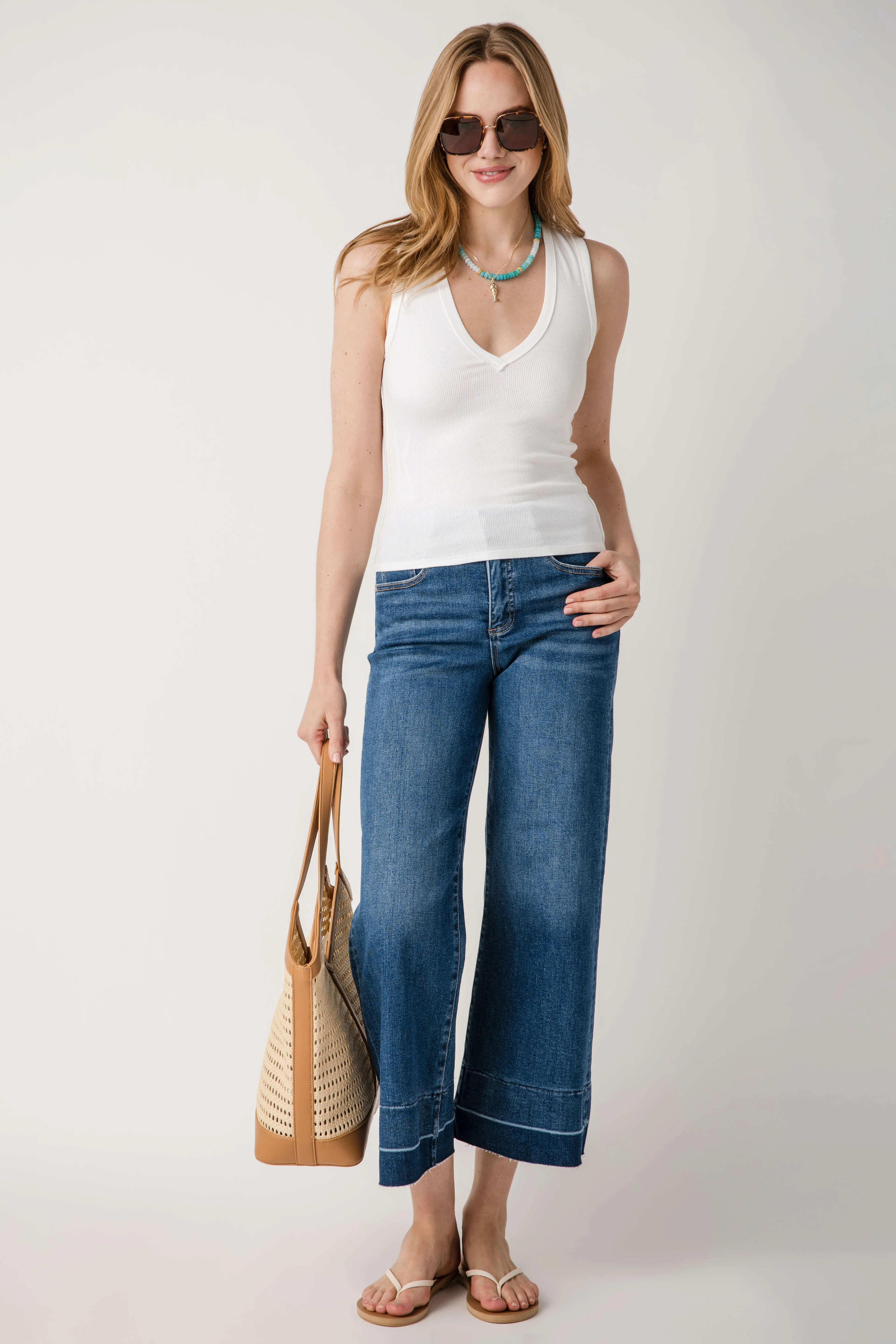 Risen Kaia High Rise Released Hem Crop Wide Leg Jeans | Social Threads