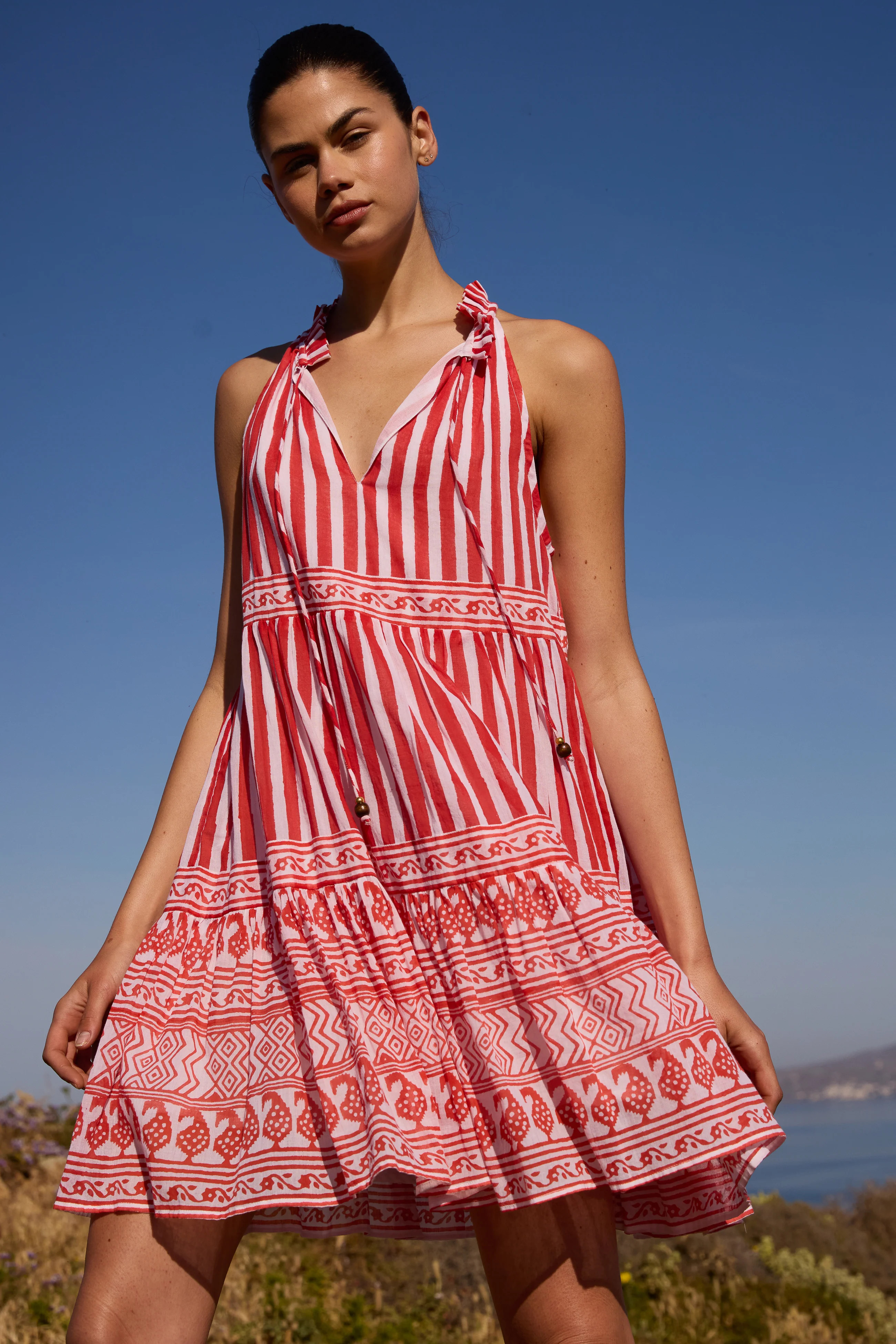 Sleeveless Tiered Short- Santorini Red | Oliphant Design