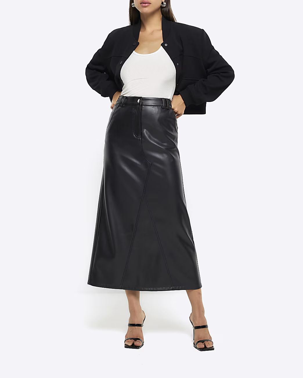 Black faux leather midi skirt | River Island (UK & IE)