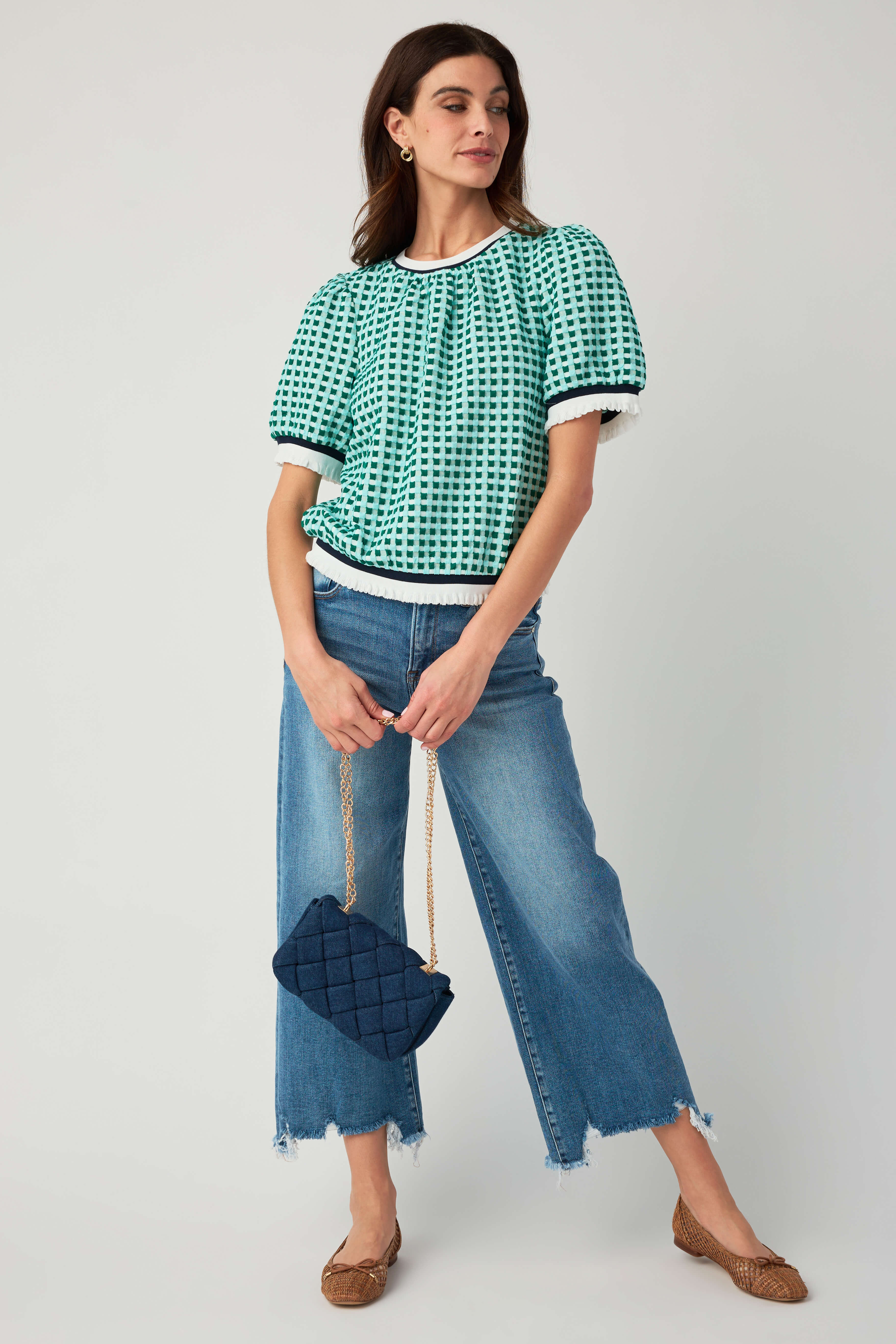 Risen Bobbie Rise Step Hem Crop Wide Leg Jeans | Social Threads