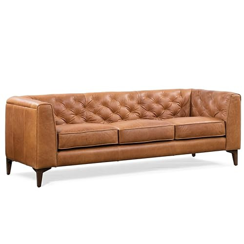 Poly & Bark Essex Leather Couch - 89-Inch Sofa with Tufted Back - Full-Grain Leather Sofa for Living Room with Feather-Down Topper - Living Room Couch - Vintage Italian Leather in Cognac Tan | Amazon (US)