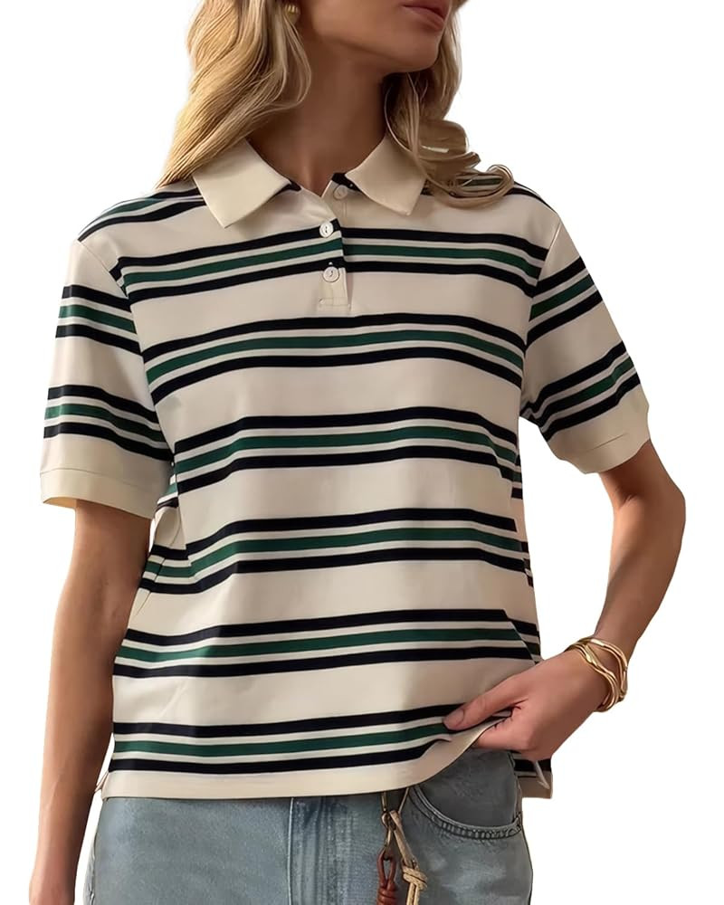 Cioatin Women Y2K Striped Colorblock Button Up Polo T-Shirt Short Sleeve Loose Fit Preppy Aesthet... | Amazon (US)