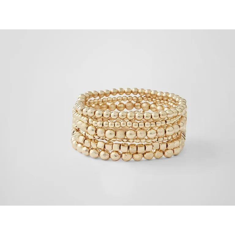 Time and Tru Women's Silver Tone Beaded Stretch Bracelet Set, 6-Piece | Walmart (US)