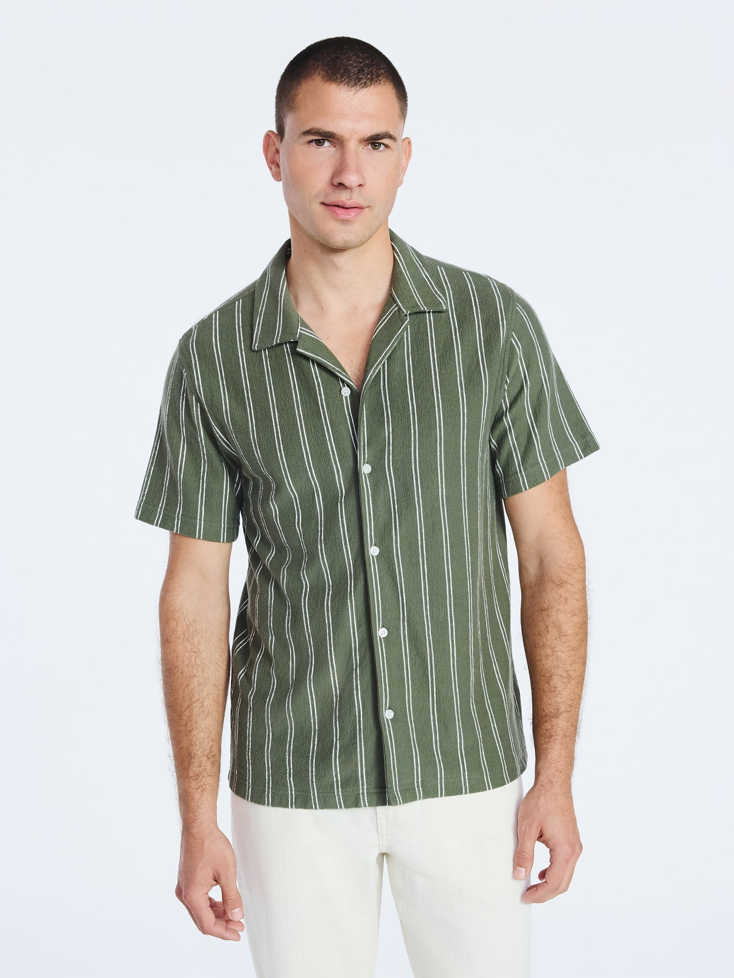 Free Assembly Men's Textured Cotton Camp Shirt with Short Sleeves, Sizes S-3XL | Walmart (US)