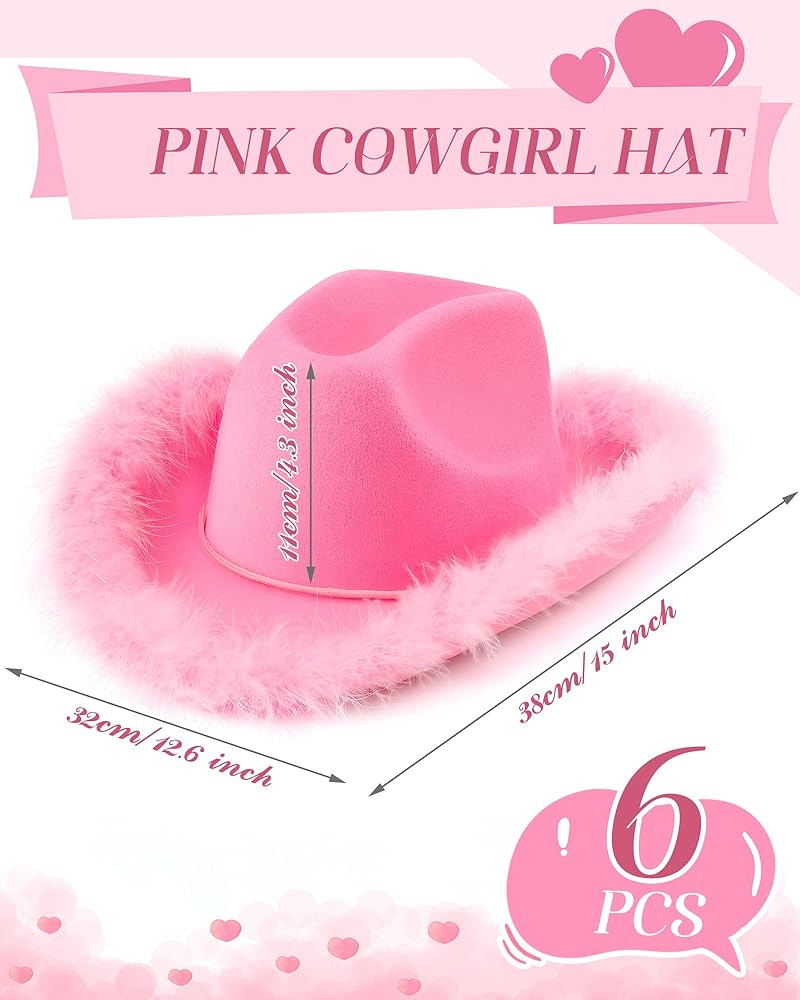 Tarpop 6 Pack Cowboy Hat Boa Cowgirl Hat Felt Cowboy Hat with Feather for Women Girl Western Part... | Amazon (US)