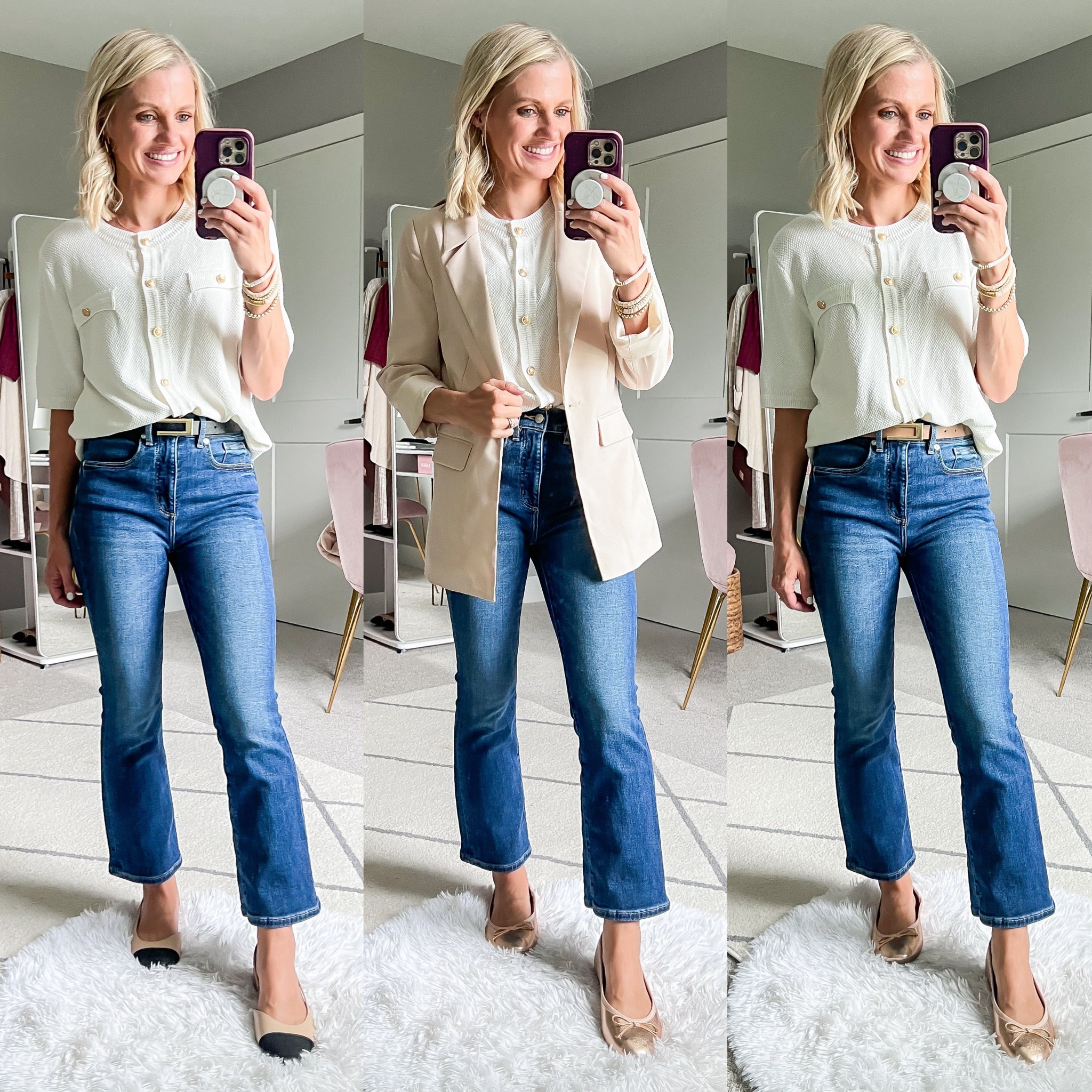 Teacher capsule wardrobe outfits! 
White shirt- small || jeans- 24/petite || blazer- xs 

#LTKWorkwear #LTKStyleTip #LTKFindsUnder100
