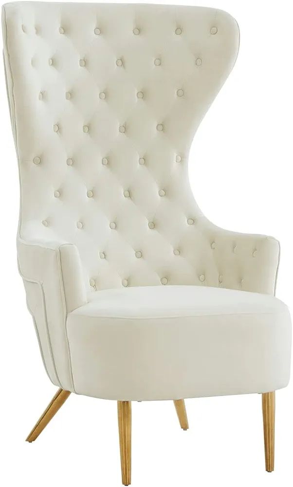 TOV Furniture Jezebel 19.7" Modern Velvet Wingback Chair in Cream | Amazon (US)